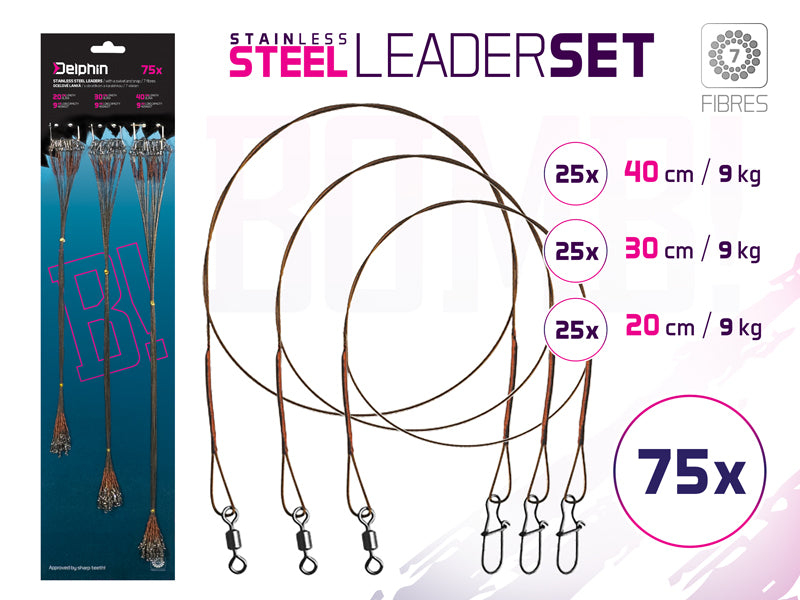 Szett BOMB! acél előke karabinerrel / 7 szál