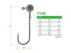 Grub-tartóval ellátott Delphin TYRE jigfej / 5 db